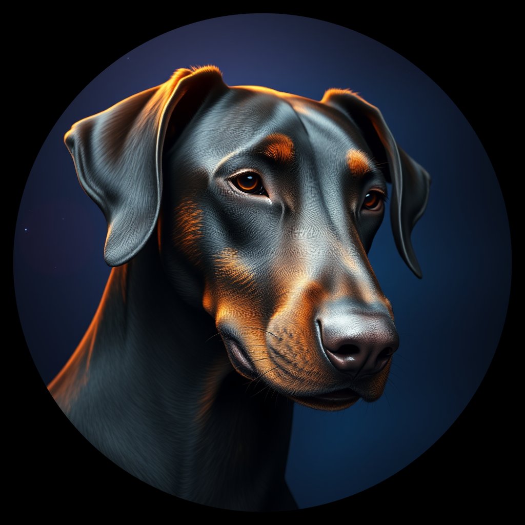 Cosmic medallion portrait of Dob_LU150_Dob_LU150, a Doberman Pinscher