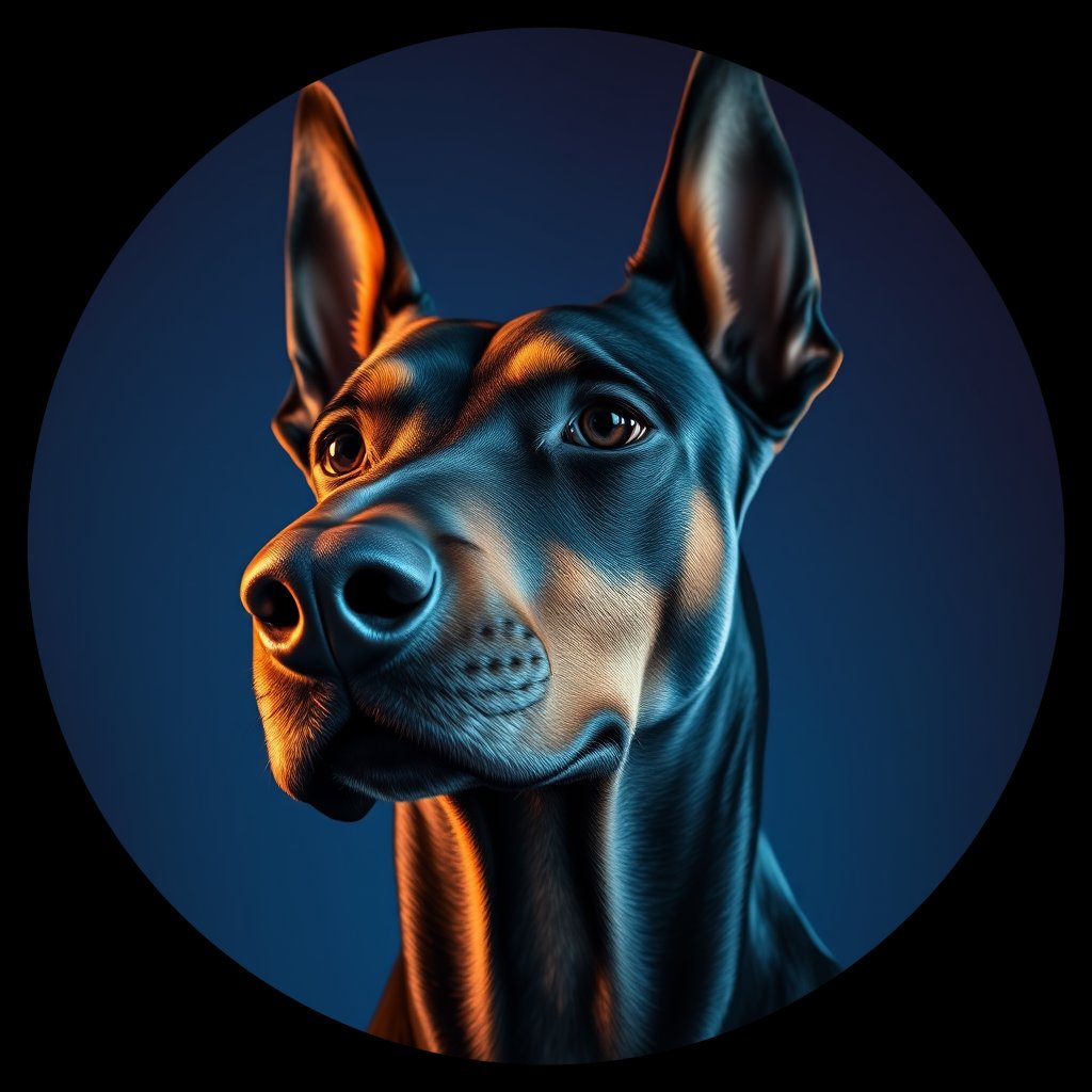 Cosmic medallion portrait of Dob_LU152_Dob_LU152, a Doberman Pinscher