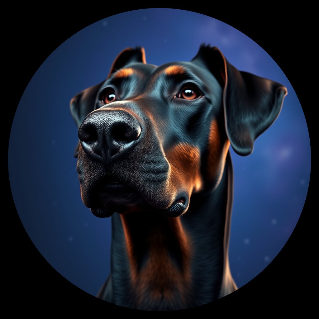 Cosmic medallion portrait of Dob_LU153_Dob_LU153, a Doberman Pinscher
