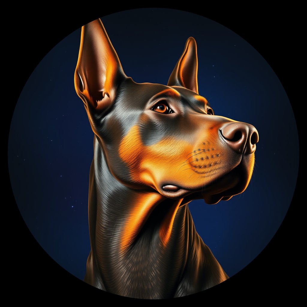 Cosmic medallion portrait of Dob_LU156_Dob_LU156, a Doberman Pinscher