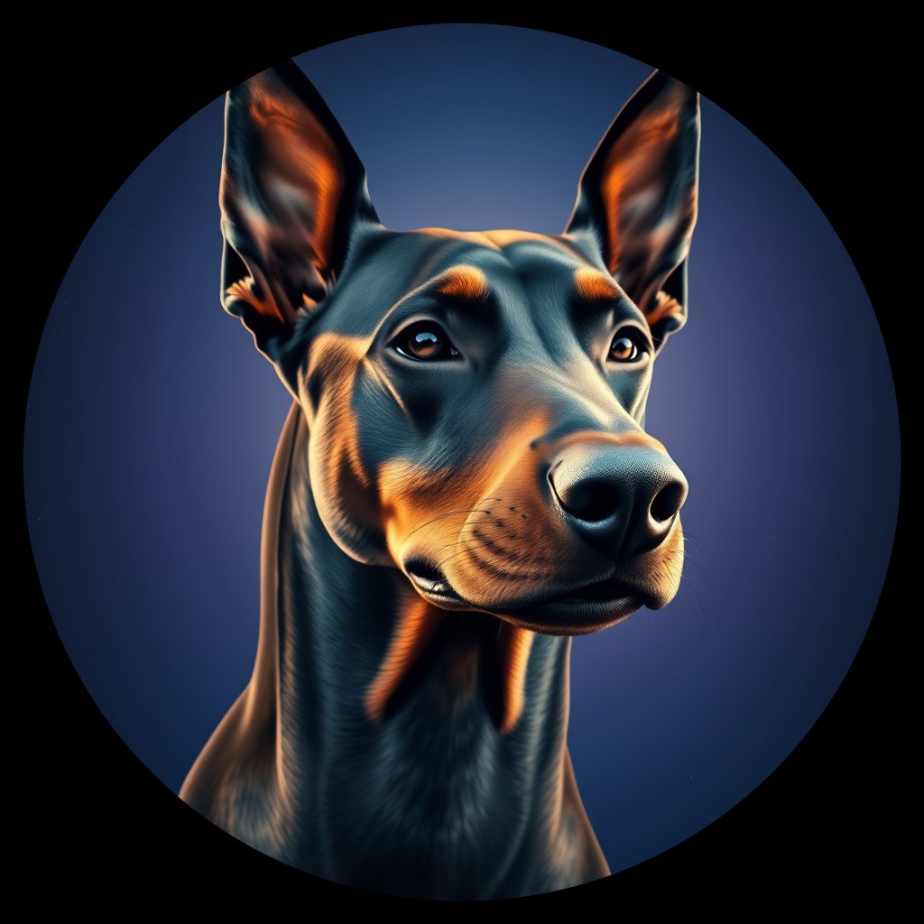 Cosmic medallion portrait of Dob_LU157_Dob_LU157, a Doberman Pinscher