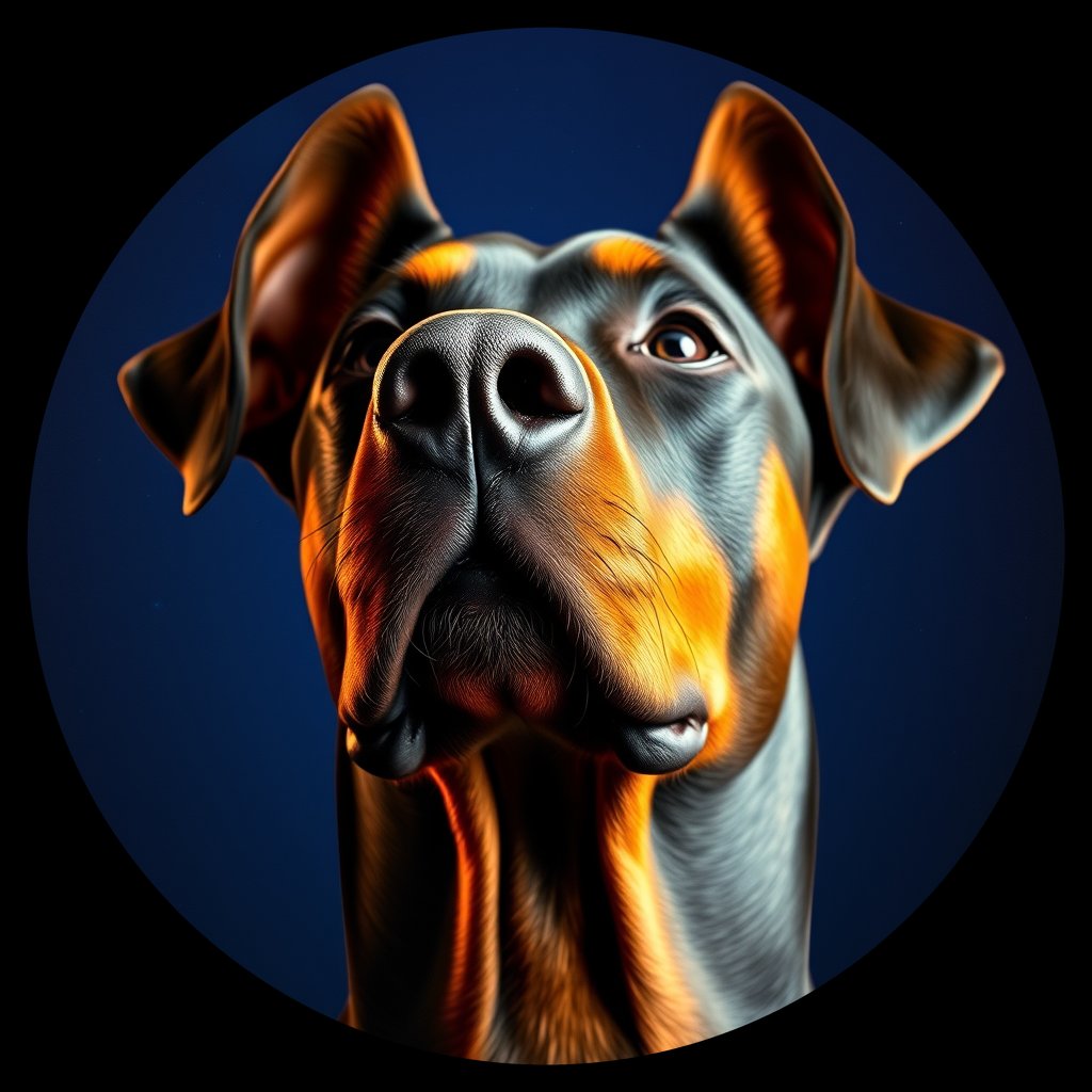 Cosmic medallion portrait of Dob_LU158_Dob_LU158, a Doberman Pinscher