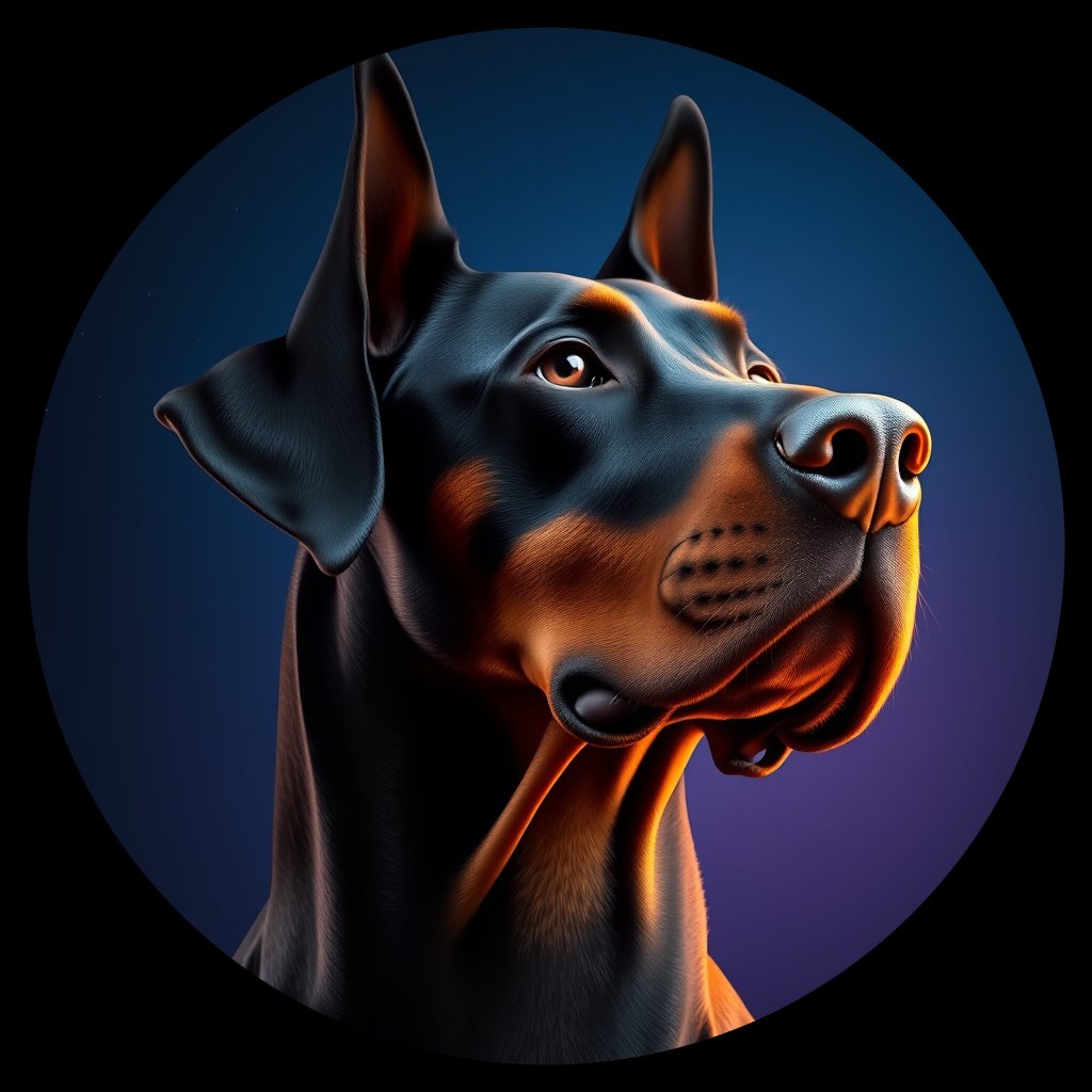 Cosmic medallion portrait of Dob_LU159_Dob_LU159, a Doberman Pinscher