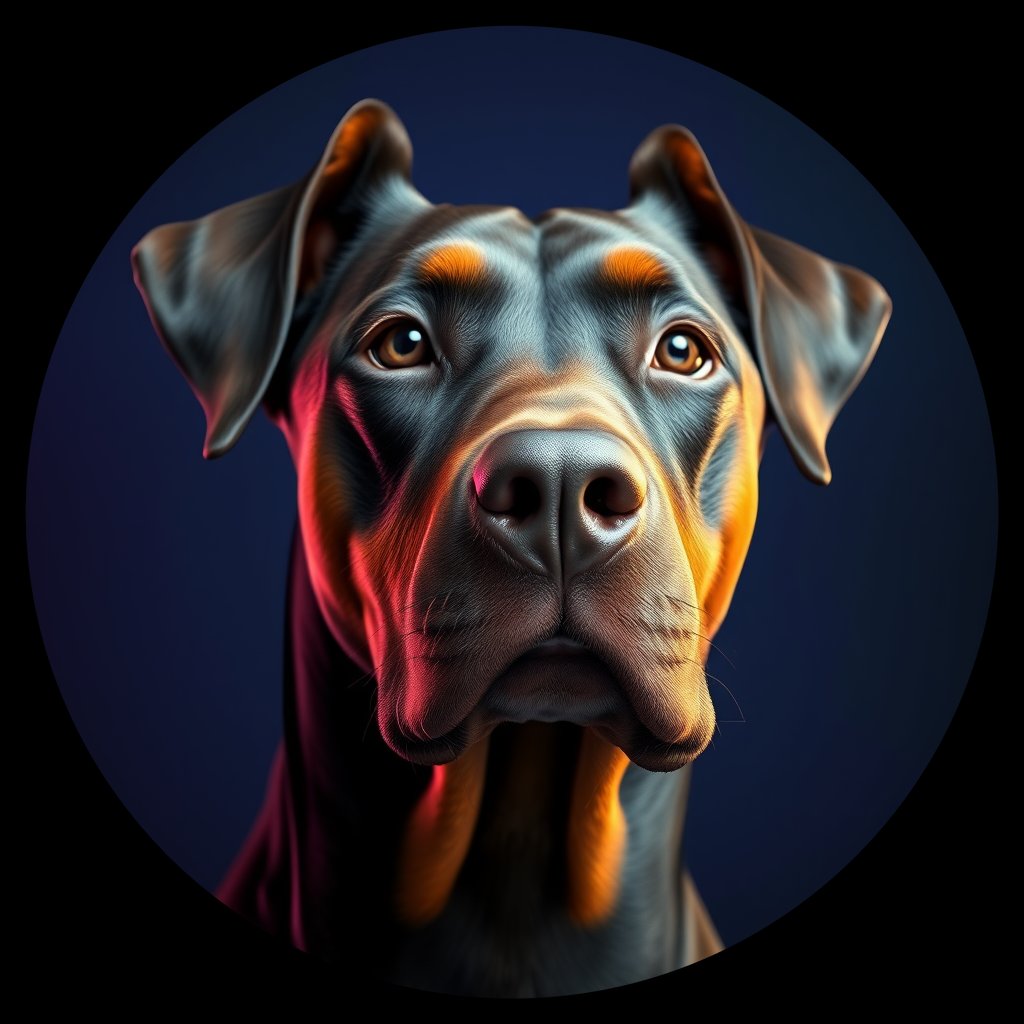 Cosmic medallion portrait of Dob_LU160_Dob_LU160, a Doberman Pinscher