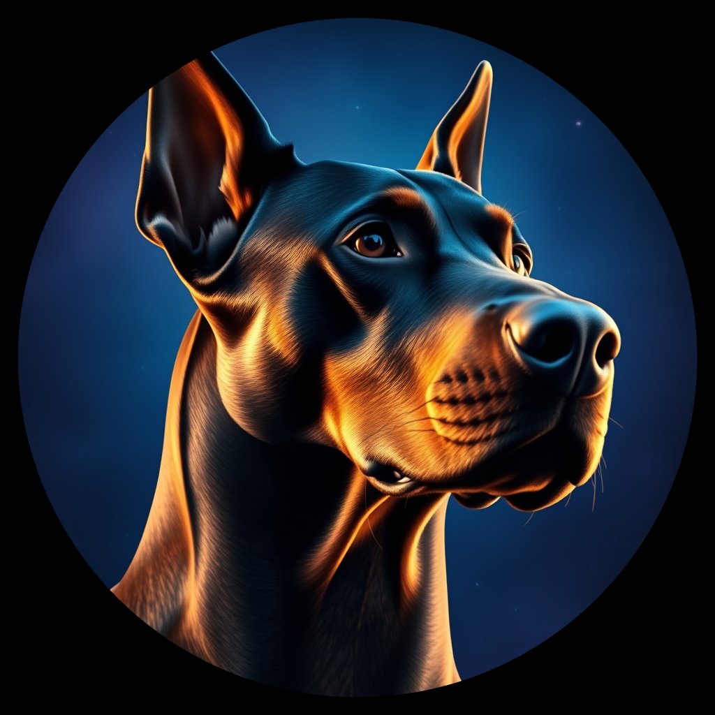 Cosmic medallion portrait of Dob_LU161_Dob_LU161, a Doberman Pinscher