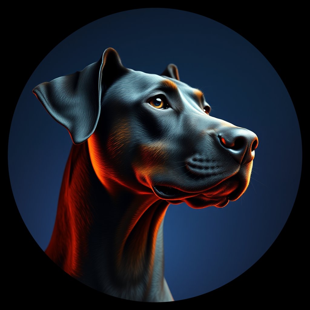 Cosmic medallion portrait of Dob_LU164_Dob_LU164, a Doberman Pinscher