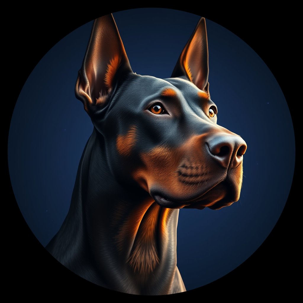 Cosmic medallion portrait of Dob_LU166_Dob_LU166, a Doberman Pinscher