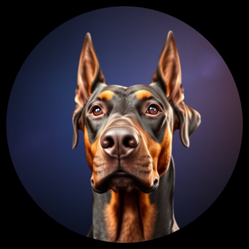 Cosmic medallion portrait of Dob_LU168_Dob_LU168, a Doberman Pinscher