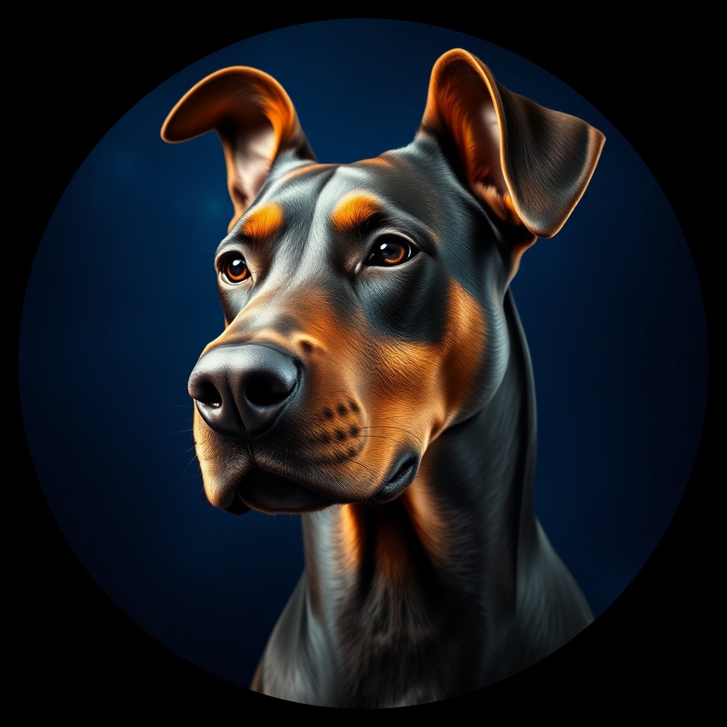 Cosmic medallion portrait of Dob_LU169_Dob_LU169, a Doberman Pinscher