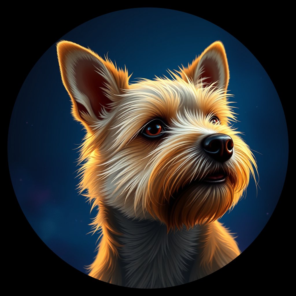Cosmic medallion portrait of Dubya-Stamps-CT_Dubya-Stamps-CT, a Cairn Terrier
