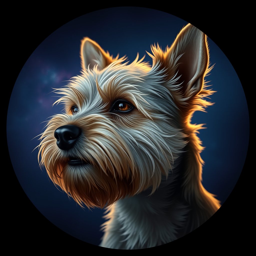 Cosmic medallion portrait of E1-Fritize-CT_E1-Fritize-CT, a Cairn Terrier