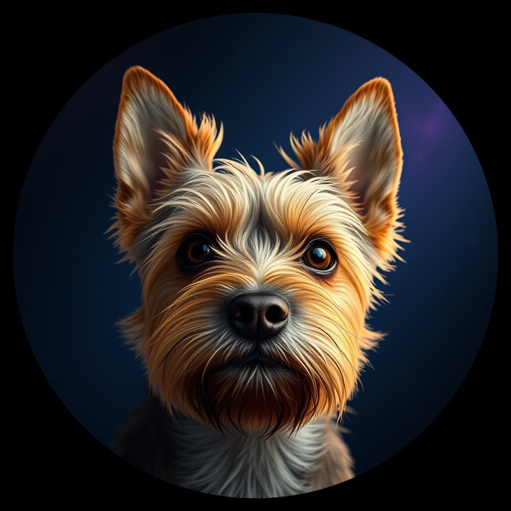 Cosmic medallion portrait of E3-Faye-CT_E3-Faye-CT, a Cairn Terrier
