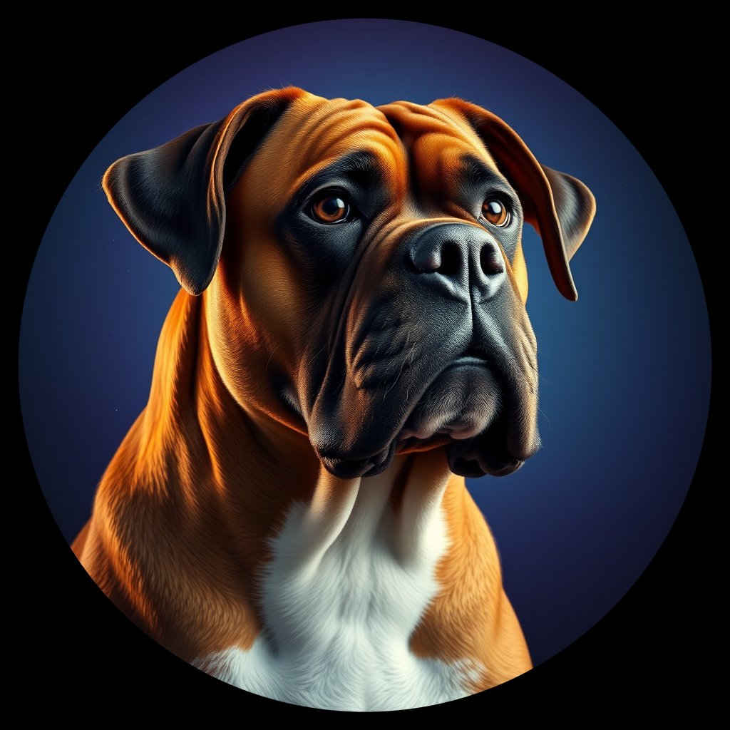 Cosmic medallion portrait of E5-HUC6-FEMALE-N/A_E5-HUC6-FEMALE-N/A, a Boxer