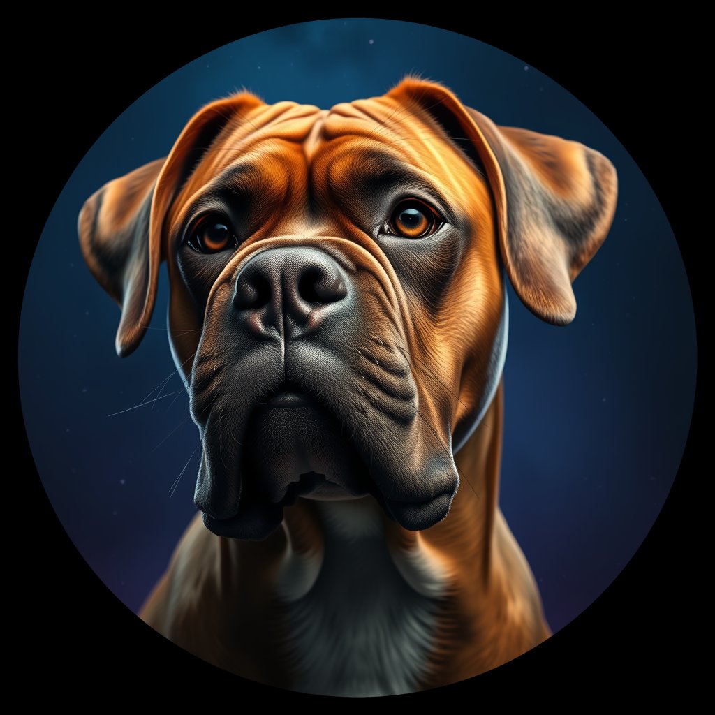 Cosmic medallion portrait of E6-B34-FEMALE-2698_E6-B34-FEMALE-2698, a Boxer