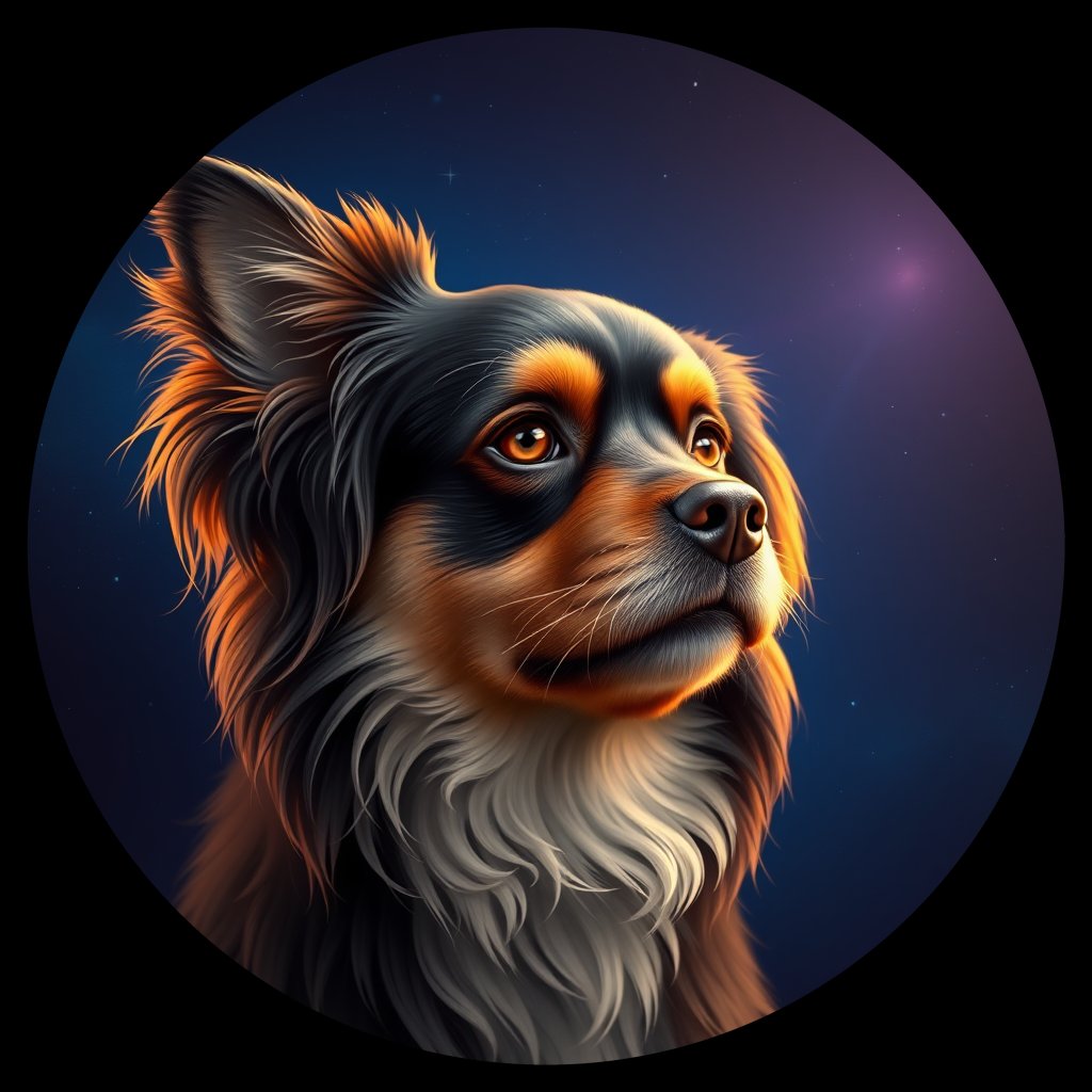 Cosmic medallion portrait of E6-Elmer-TS_E6-Elmer-TS, a Tibetan Spaniel