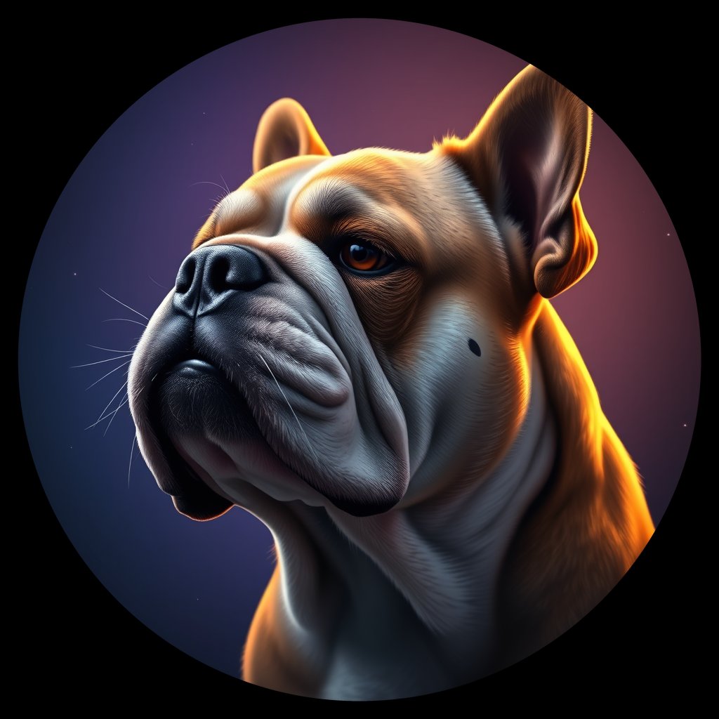 Cosmic medallion portrait of EBD_GT148_EBD_GT148, a Bulldog