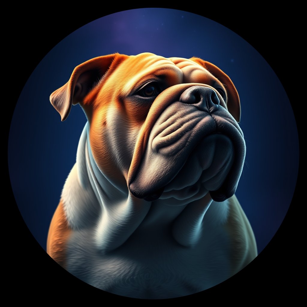 Cosmic medallion portrait of EBD_GT151_EBD_GT151, a Bulldog