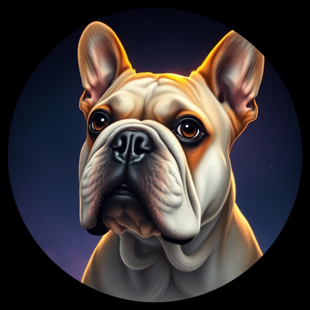 Cosmic medallion portrait of EBD_GT157_EBD_GT157, a Bulldog