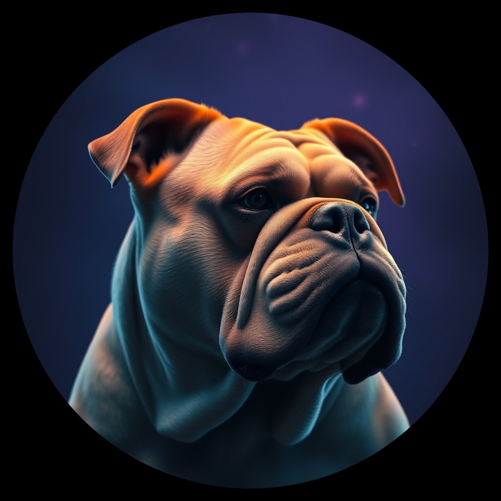 Cosmic medallion portrait of EBD_GT158_EBD_GT158, a Bulldog