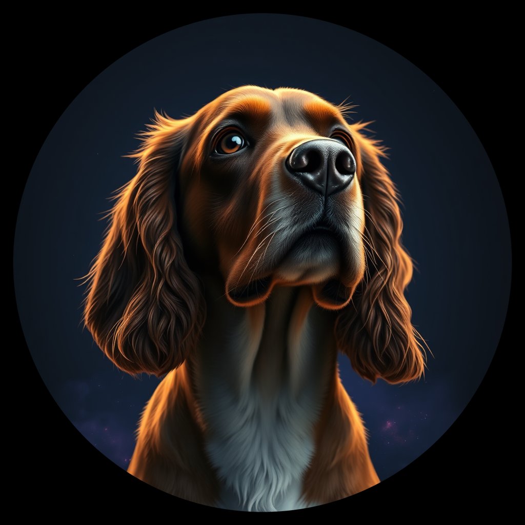 Cosmic medallion portrait of ECKR_CoS_00GT91, a English Cocker Spaniel