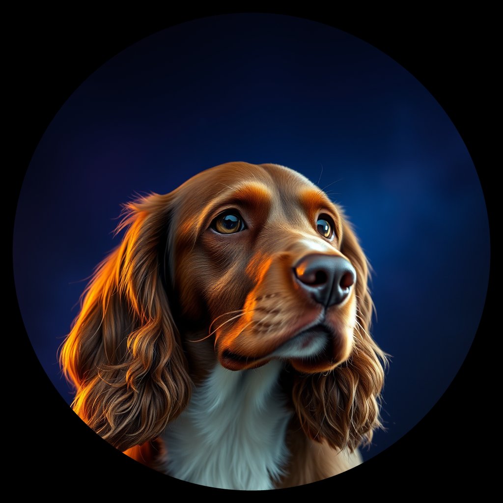 Cosmic medallion portrait of ECKR_CoS_00GT92, a English Cocker Spaniel