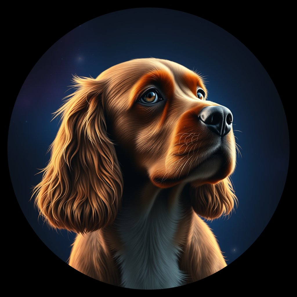 Cosmic medallion portrait of ECKR_CoS_00GT93, a English Cocker Spaniel