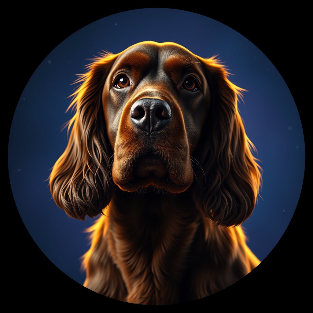 Cosmic medallion portrait of ECKR_CoS_00GT94, a English Cocker Spaniel