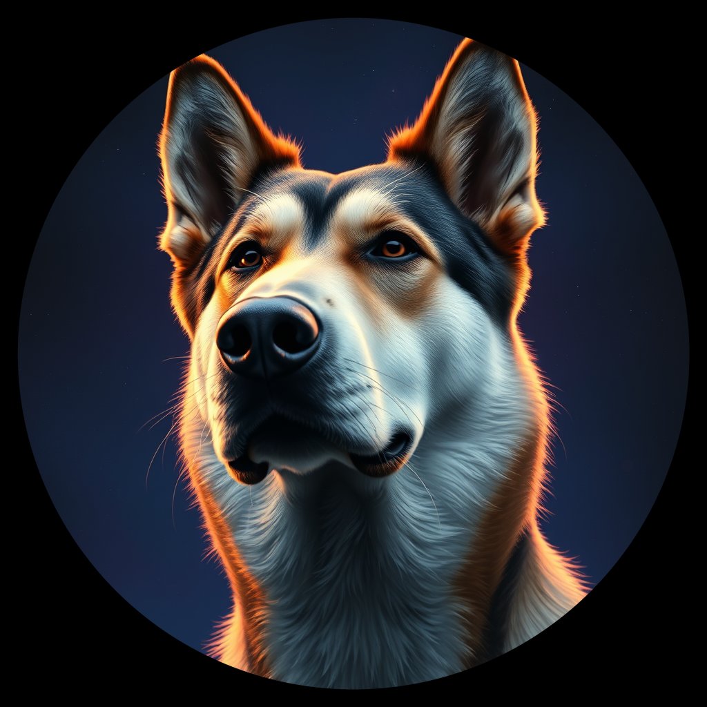 Cosmic medallion portrait of ERUS_ERUS_118R, a Village Dog East Russia