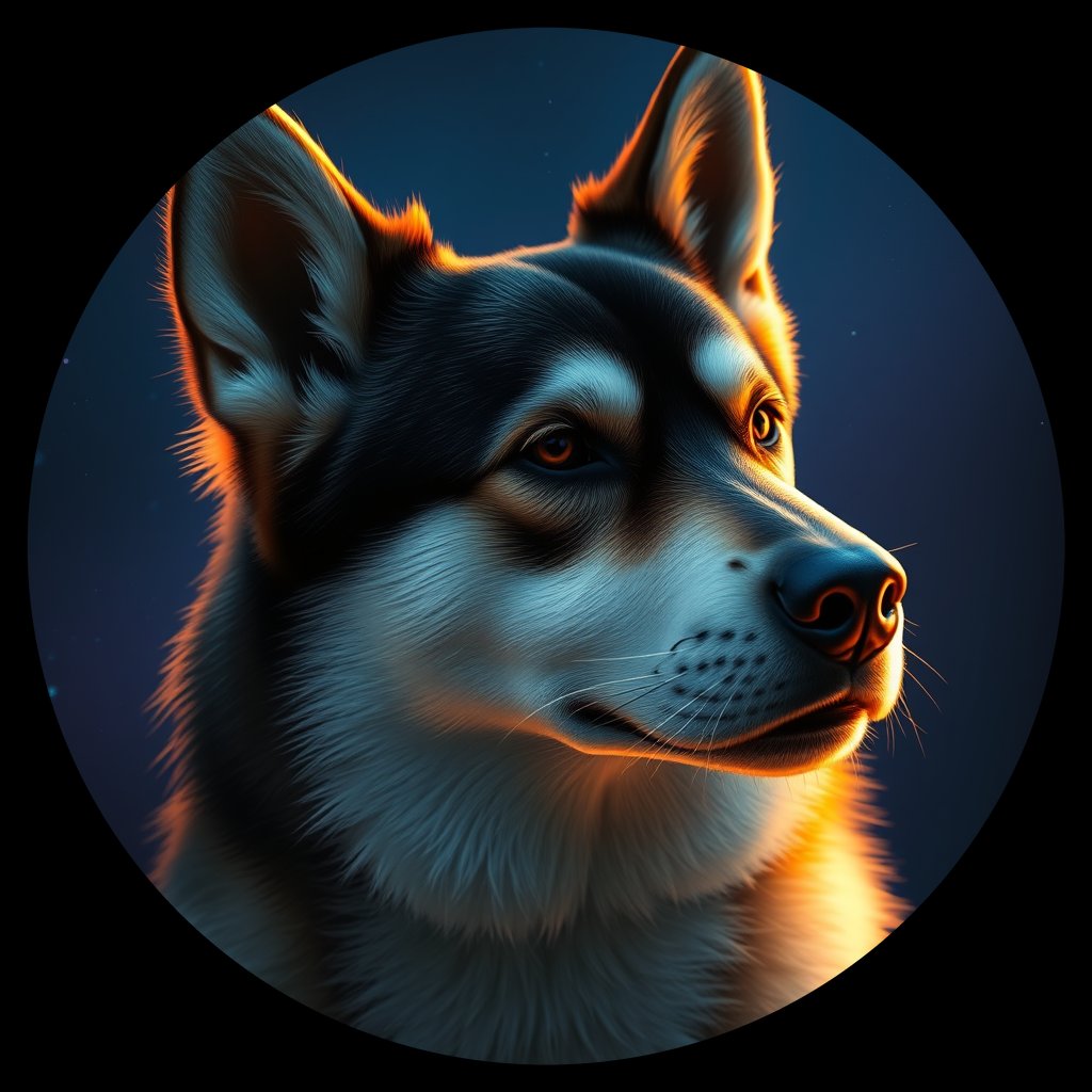 Cosmic medallion portrait of ERUS_ERUS_122R, a Village Dog East Russia