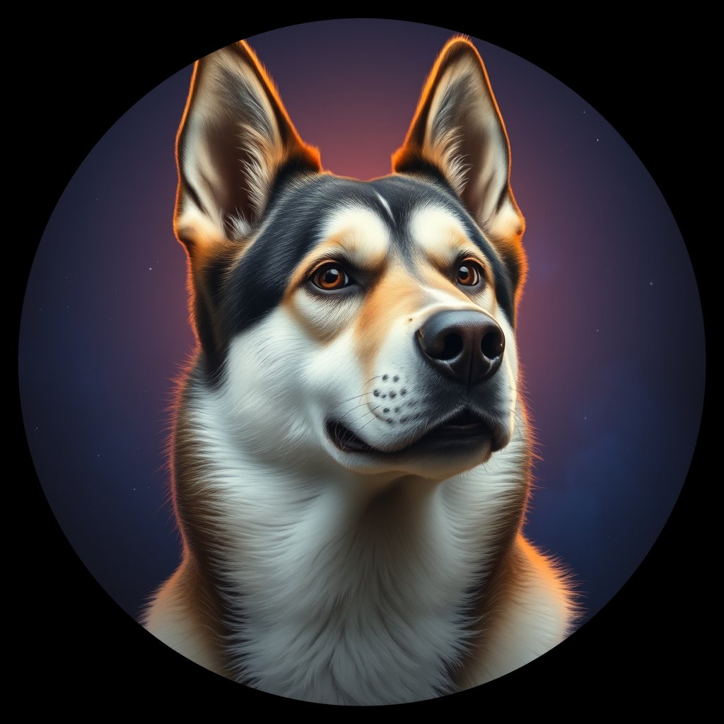 Cosmic medallion portrait of ERUS_ERUS_128R, a Village Dog East Russia