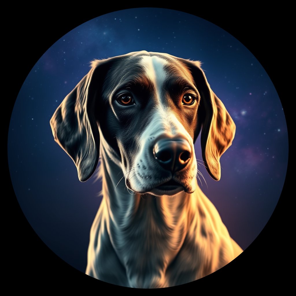 Cosmic medallion portrait of ES69_ES69, a English Setter