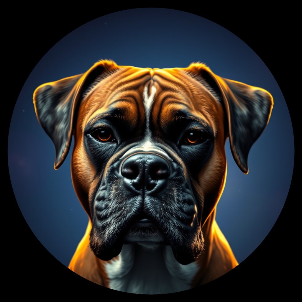Cosmic medallion portrait of F3-HUC16-MALE-N/A_F3-HUC16-MALE-N/A, a Boxer