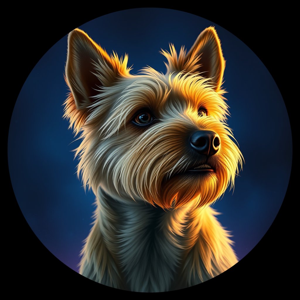 Cosmic medallion portrait of F4-Misty-Robertson-CT_F4-Misty-Robertson-CT, a Cairn Terrier