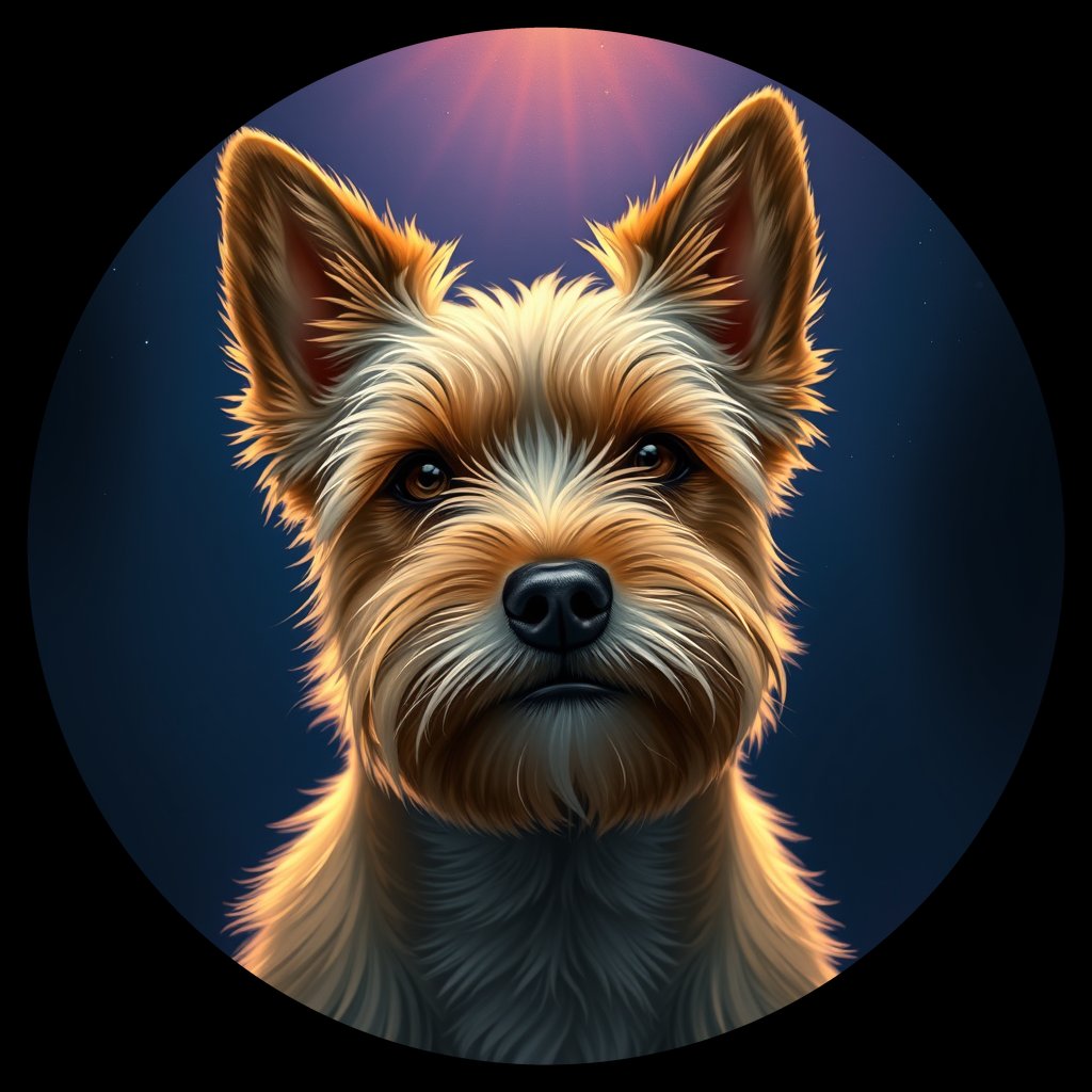 Cosmic medallion portrait of F5-Cowboy-Marcum-CT_F5-Cowboy-Marcum-CT, a Cairn Terrier