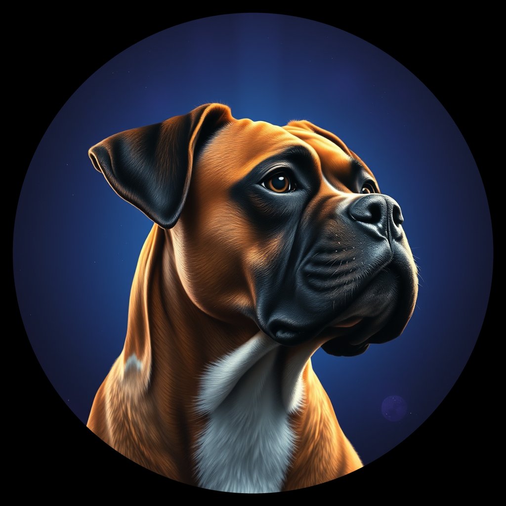Cosmic medallion portrait of F6-HUC8-FEMALE-5611_F6-HUC8-FEMALE-5611, a Boxer