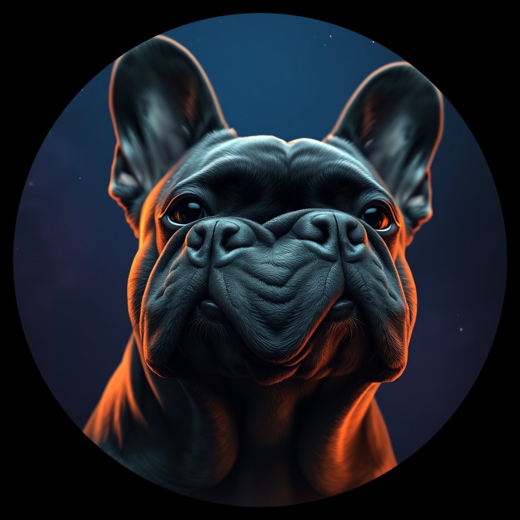 Cosmic medallion portrait of FBUL_FBUL_16071, a French Bulldog