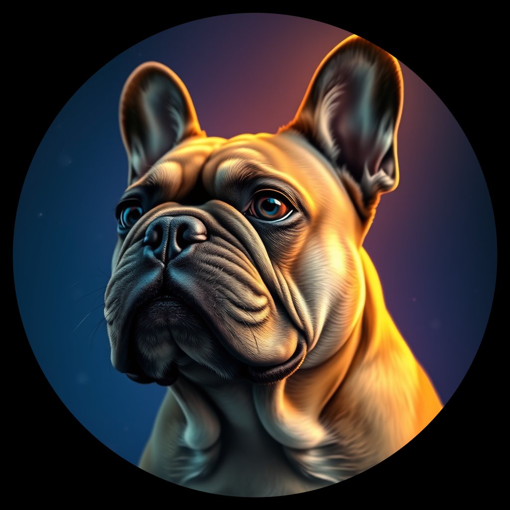 Cosmic medallion portrait of FBUL_FBUL_16072, a French Bulldog