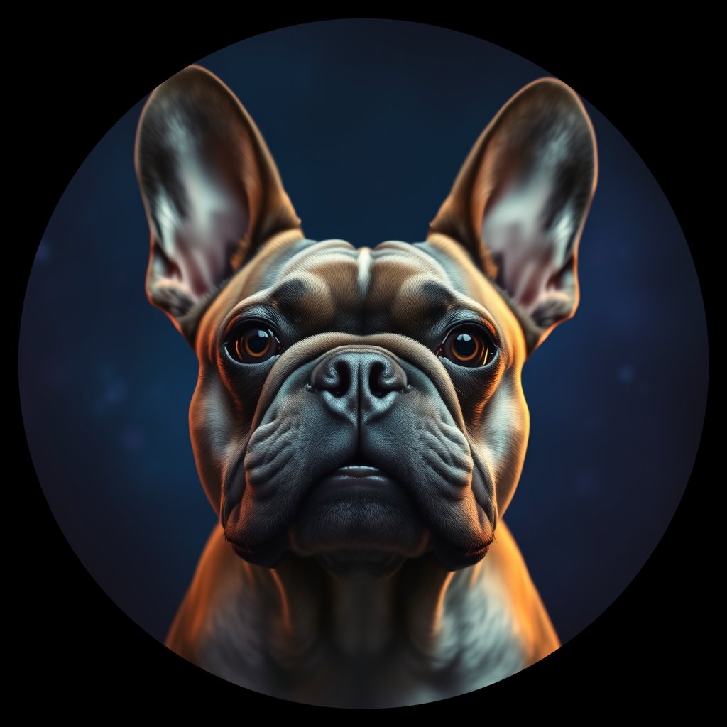 Cosmic medallion portrait of FBUL_FBUL_27594, a French Bulldog
