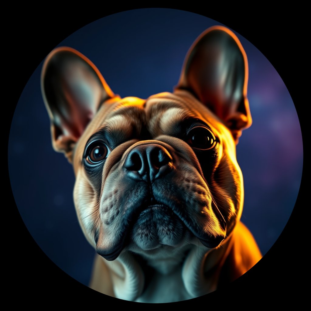 Cosmic medallion portrait of FBUL_FBUL_27595, a French Bulldog