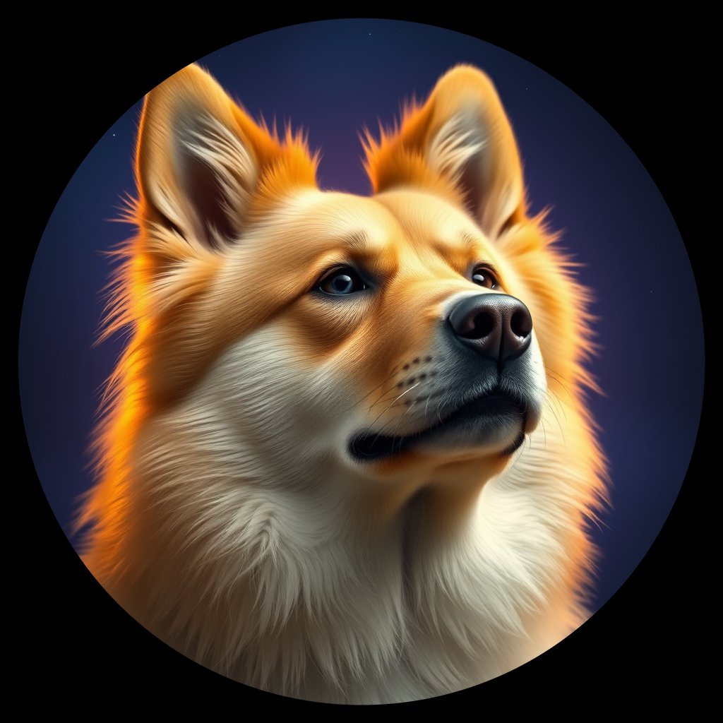 Cosmic medallion portrait of FINS_FSp_0GT185, a Finnish Spitz