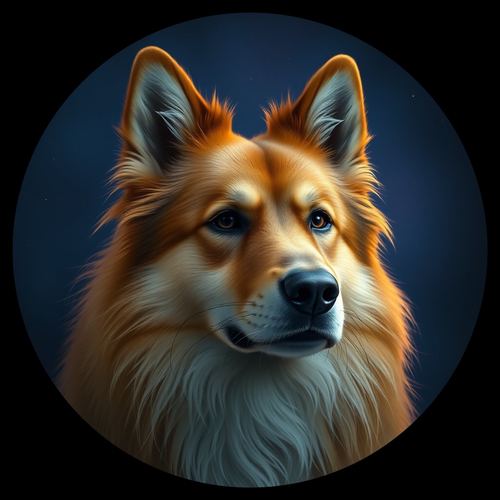 Cosmic medallion portrait of FINS_FSp_0GT186, a Finnish Spitz