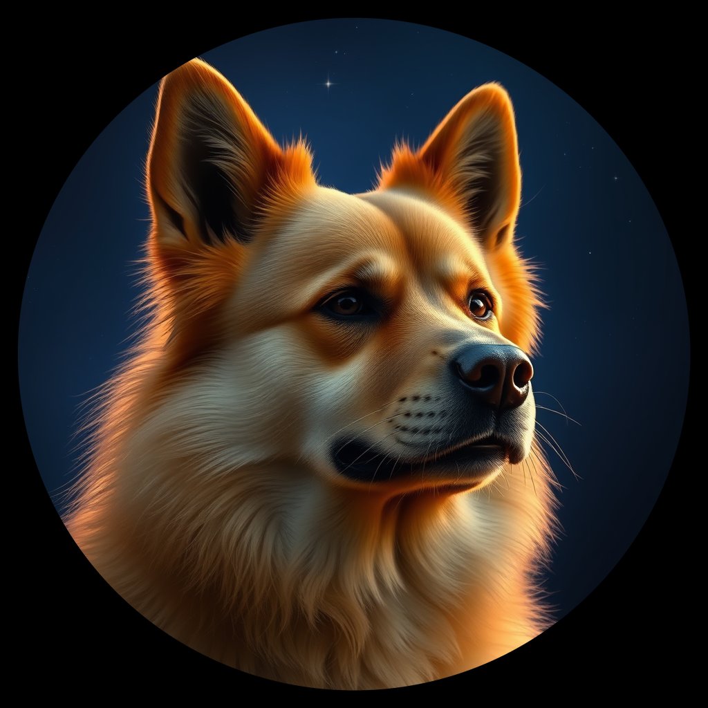 Cosmic medallion portrait of FINS_FSp_0GT188, a Finnish Spitz