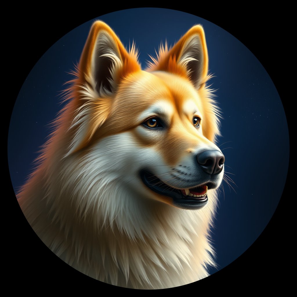 Cosmic medallion portrait of FINS_FSp_0GT189, a Finnish Spitz