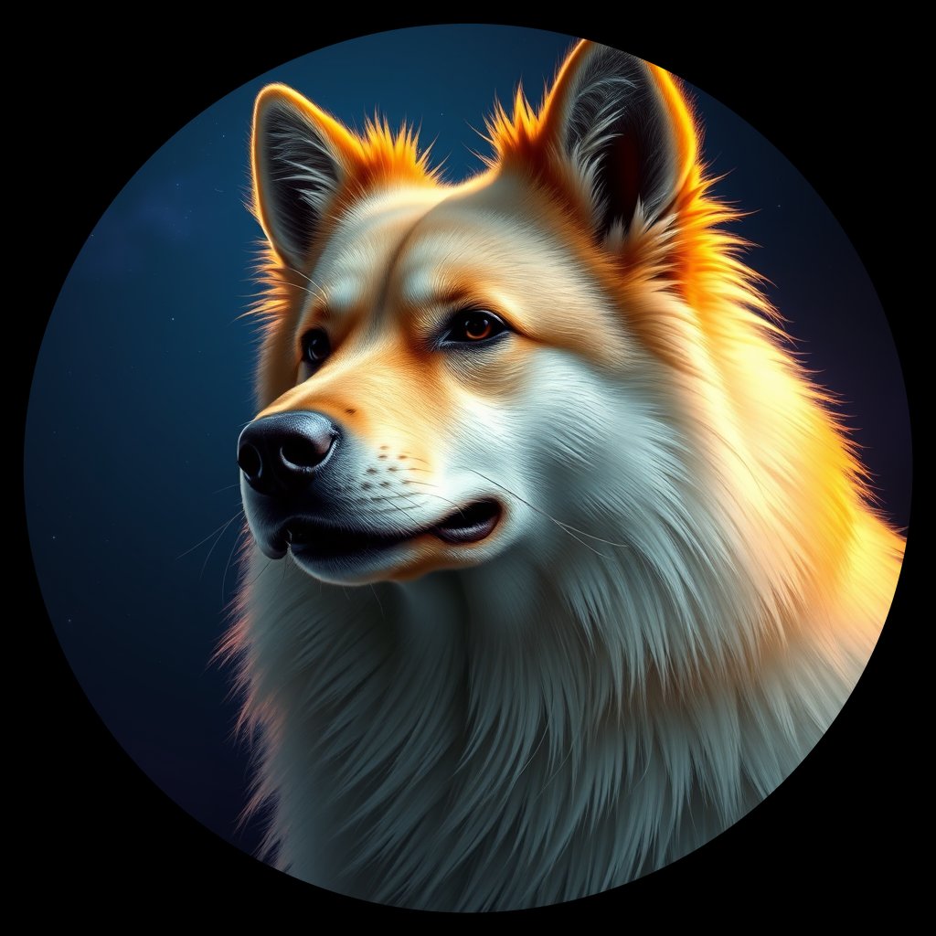 Cosmic medallion portrait of FINS_FSp_0GT190, a Finnish Spitz