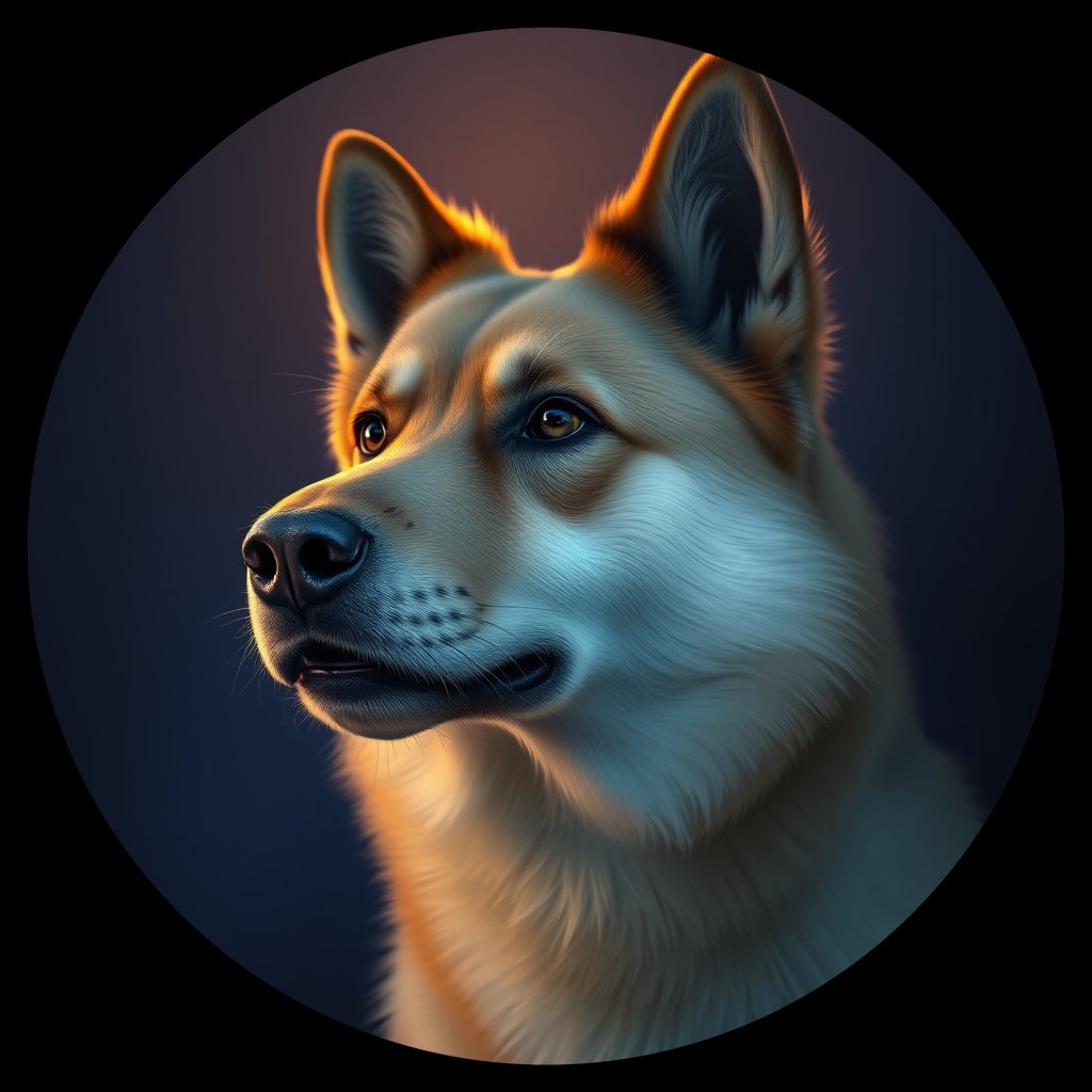 Cosmic medallion portrait of FINS_FSp_0GT193, a Finnish Spitz