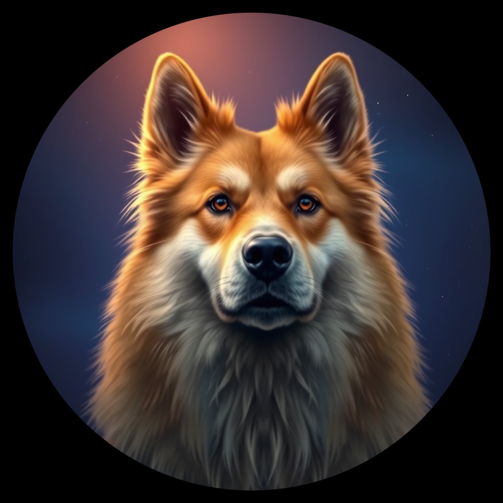 Cosmic medallion portrait of FINS_FSp_0GT194, a Finnish Spitz