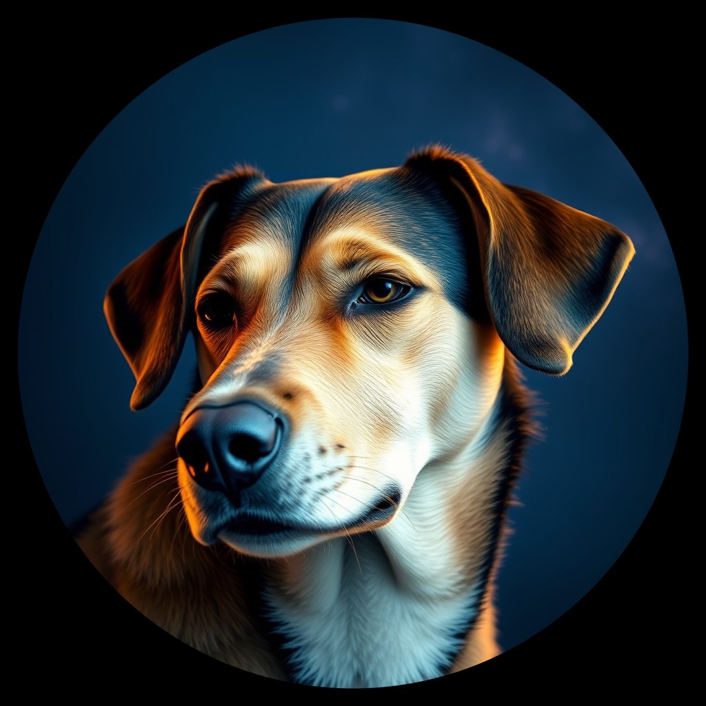 Cosmic medallion portrait of FJ20_FJ20, a Village Dog Fiji Viti Levu