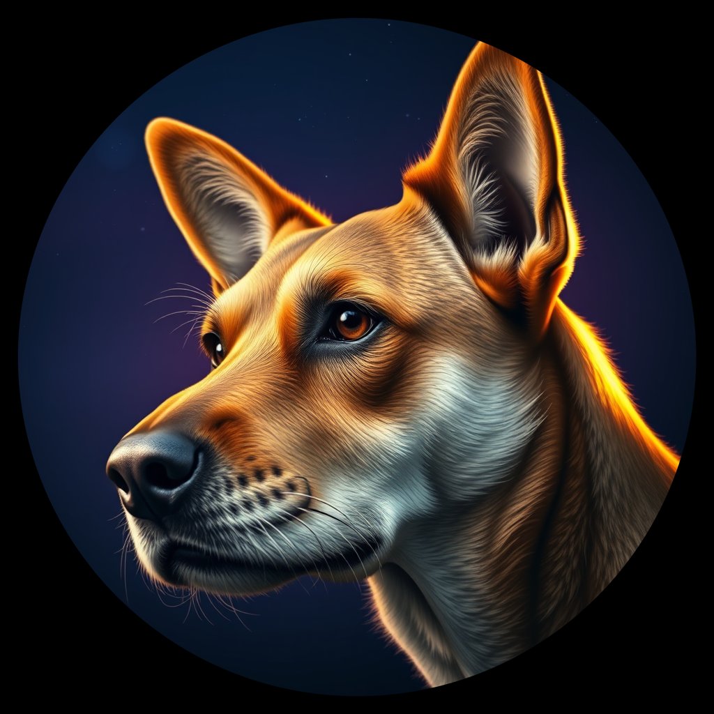 Cosmic medallion portrait of FJ23_FJ23, a Village Dog Fiji Viti Levu