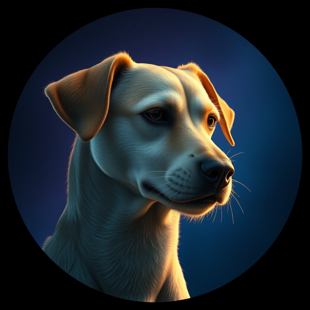 Cosmic medallion portrait of FJ35_FJ35, a Village Dog Fiji Viti Levu