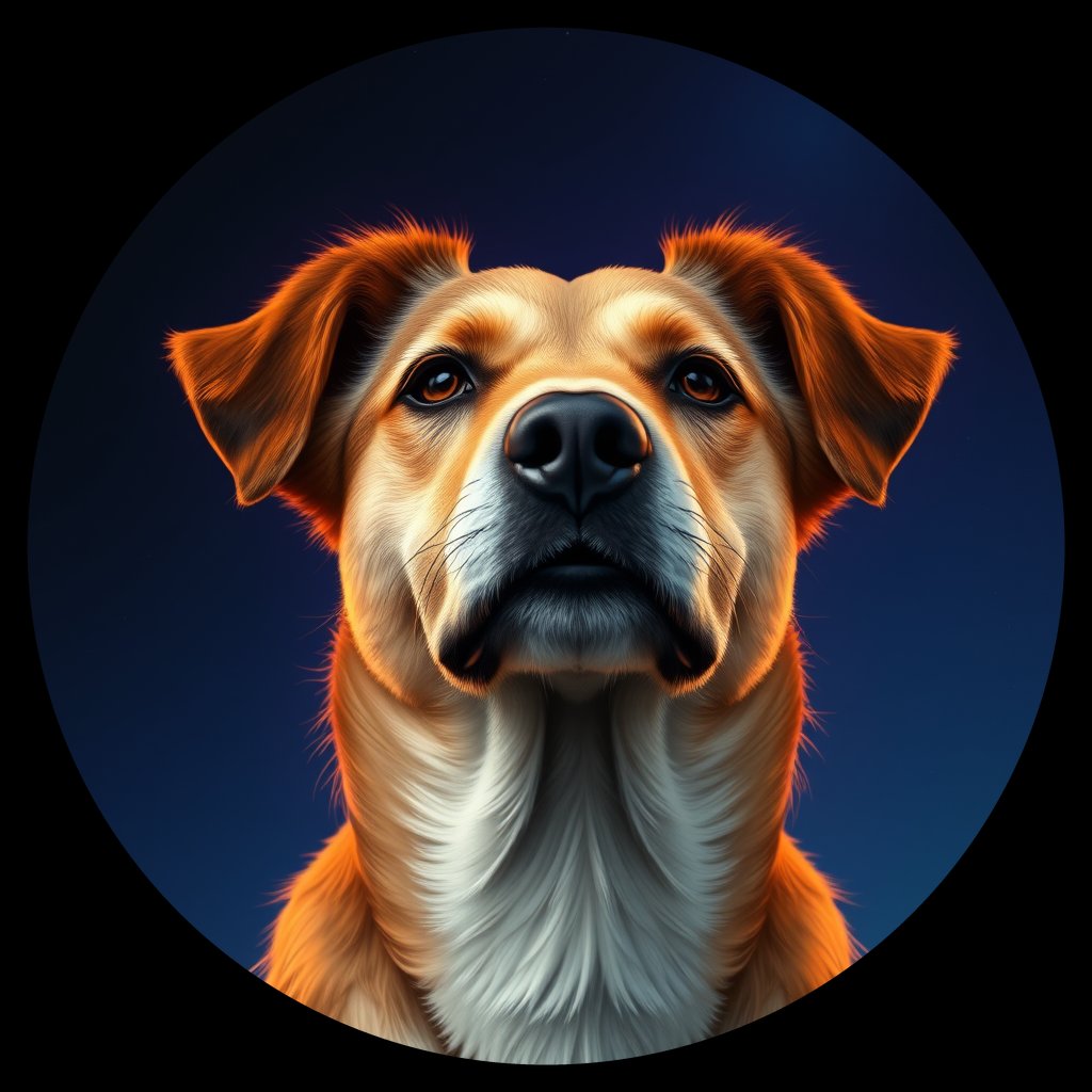 Cosmic medallion portrait of FJ41_FJ41, a Village Dog Fiji Viti Levu